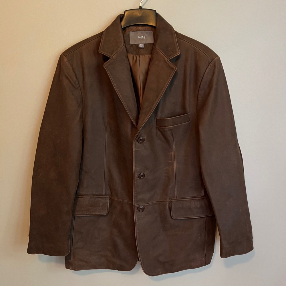 Mens Brown Leather Jacket 3 Button Sport Coat Chore Barn 42 Regular